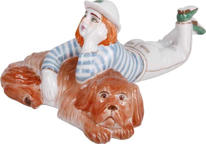 10622290 Императорский фарфоровый завод Скульптура "Девочка с собакой " "Девочка с веснушками" Фарфор твердый 