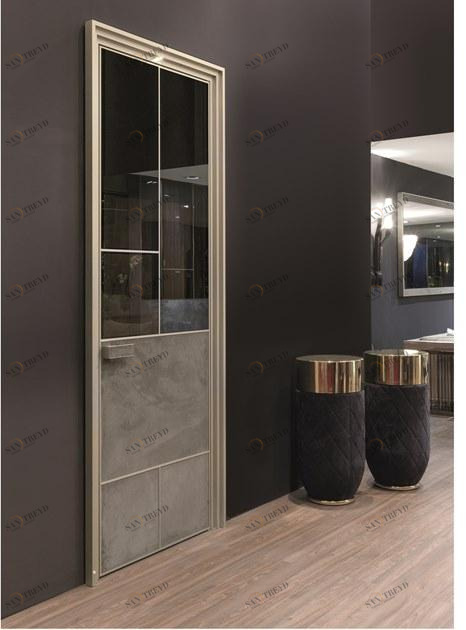 Longhi Распашная дверь из кожи и стекла Aluminiun chic – doors Serie 341