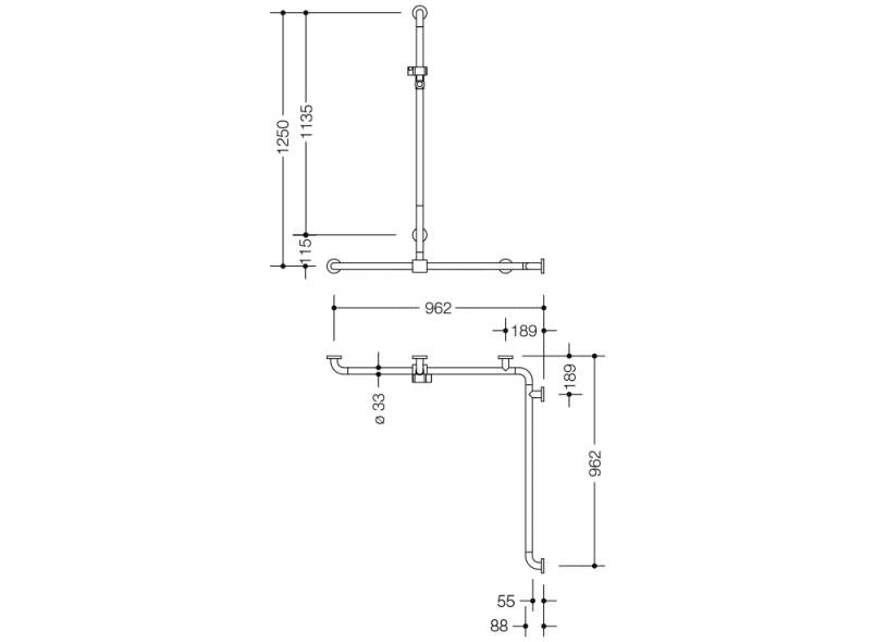 801.35.350 Поручень для душа с выдвижным держателем для душа HEWI Greifen  - Вид №1
