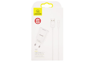 18734238 Сетевое зарядное устройство 1 USB T18 2,1A + кабель Lightning 1m УТ000027071 USAMS