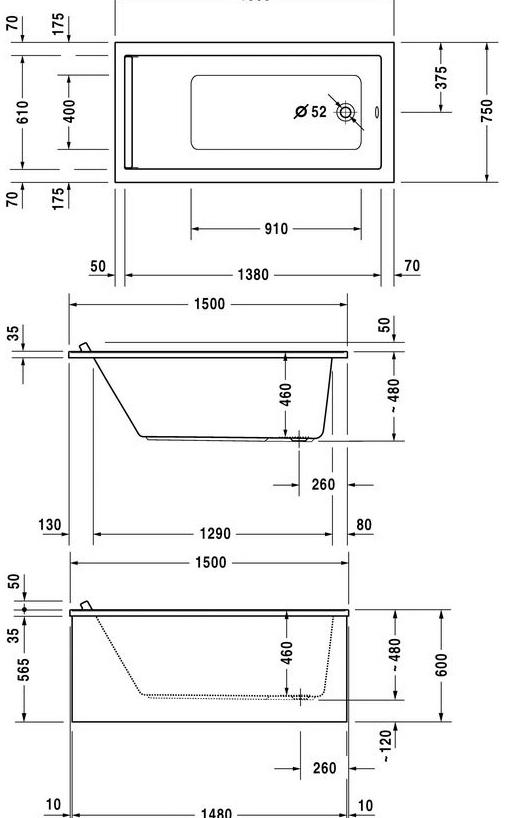 Duravit Прямоугольная акриловая ванна Starck 700332 - Вид №4