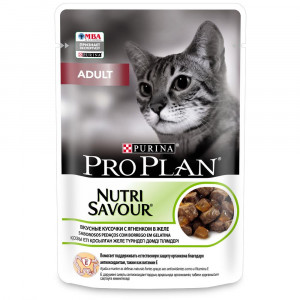 ПР0019667 Корм для кошек NutriSavour, кусочки с ягненком, в желе, пауч 85 г Pro Plan