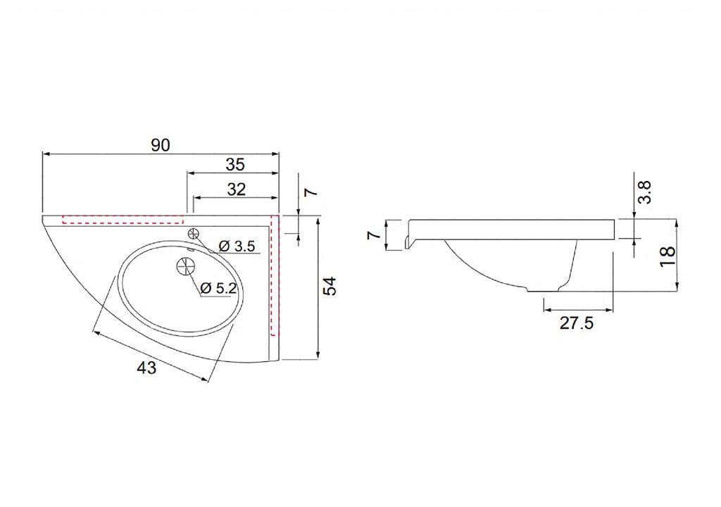 Тумба с раковиной Aquanet Корнер 89 R белый (закрытая) 0015882500158989 - Вид №7