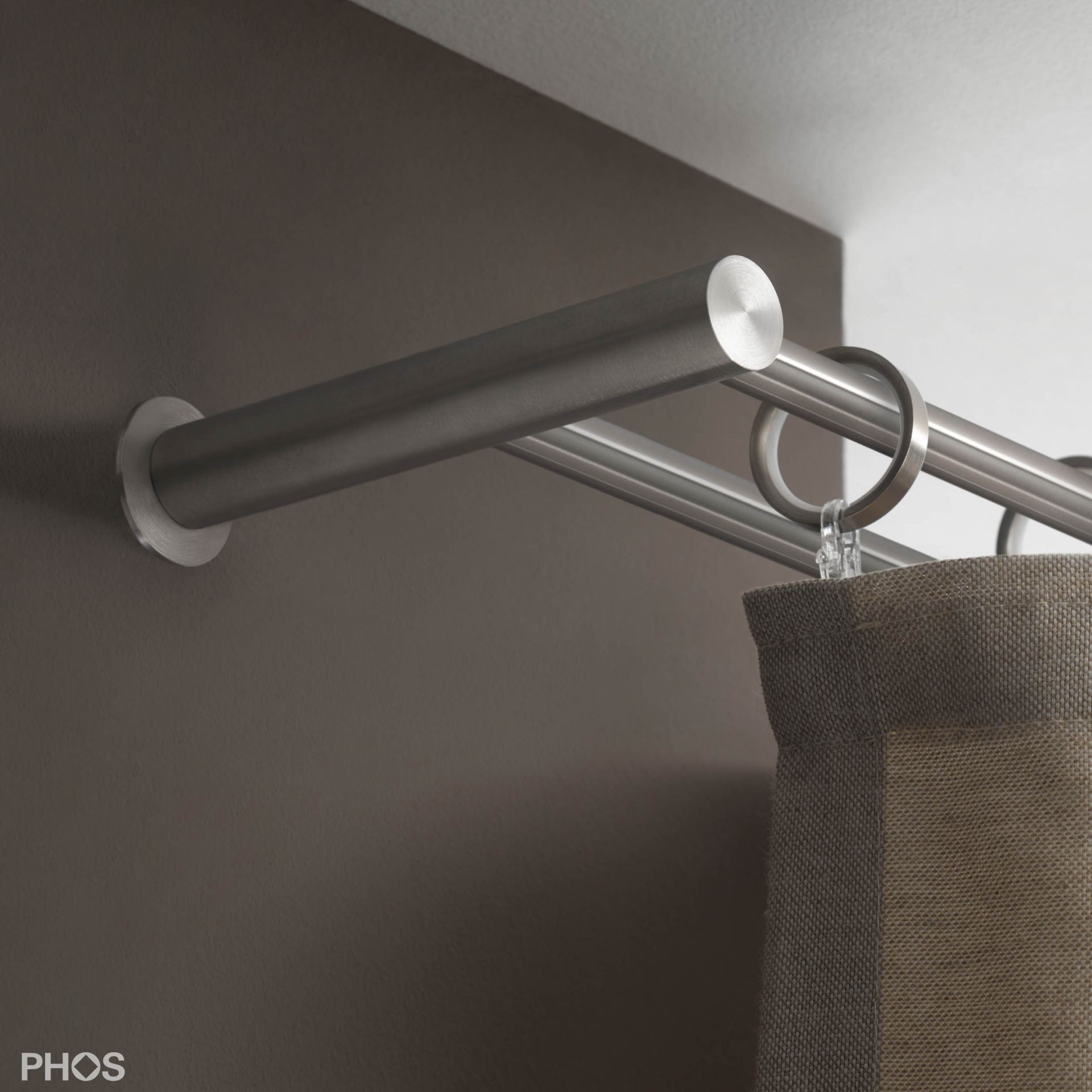 VS20-140ED2800 Комплект карнизов: двуствольный 280 см с 2 концевыми кронштейнами и 1 кронштейном в качестве средней опоры PHOS 