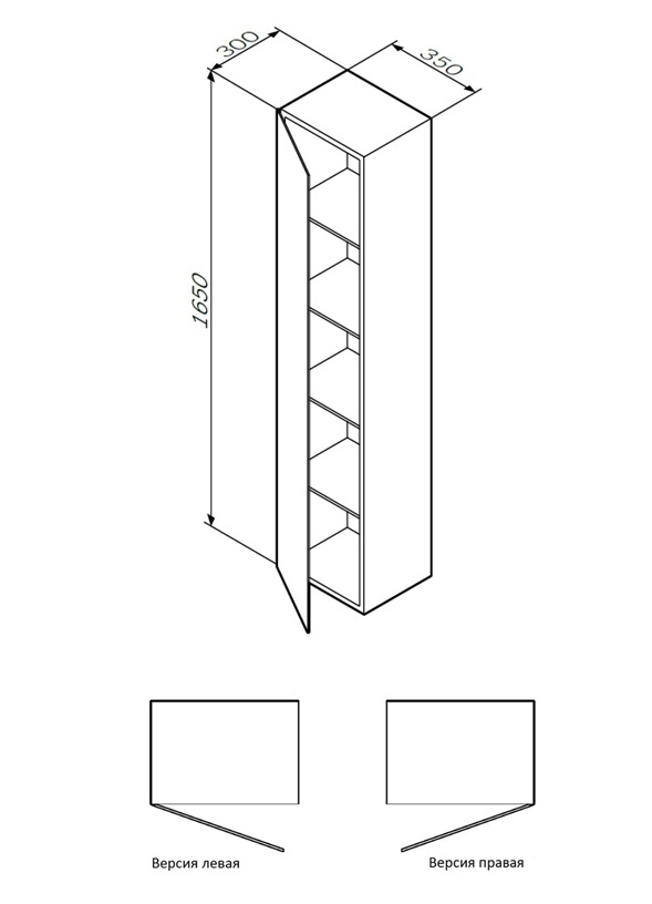 M70ACHMR0356DM шкаф-колонна подвесной правый 35 см зеркальный фасад цвет: глубокий AM.PM Spirit 2.0  - Вид №3