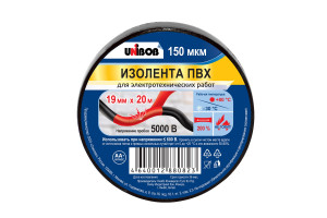 17372424 Изолента ПВХ 19 мм х 20 м, черная, 150 мкм 211758 Unibob