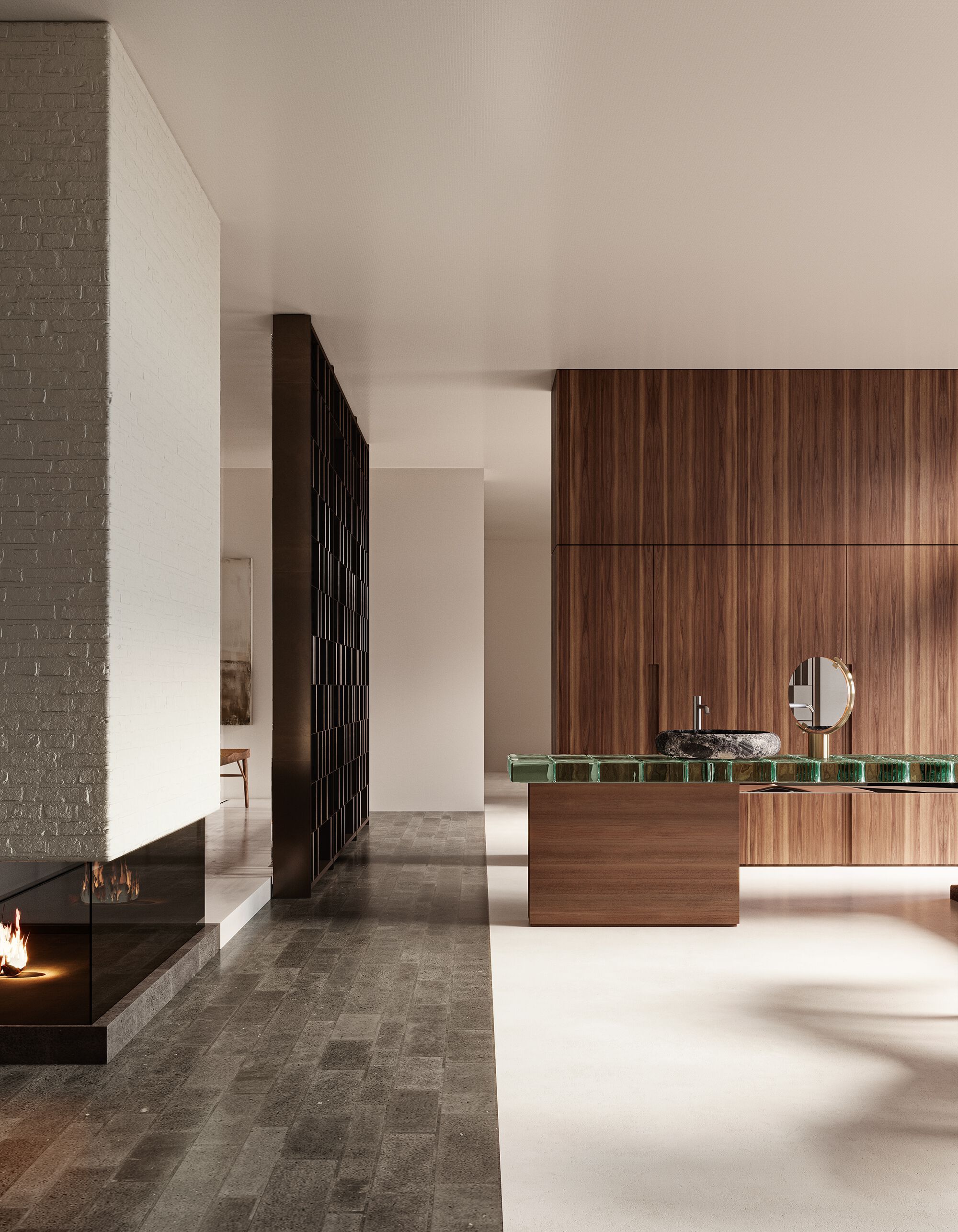 Угловой умывальник из орехового дерева и стекла Falper OPUS ARCH-00066272 - Вид №3