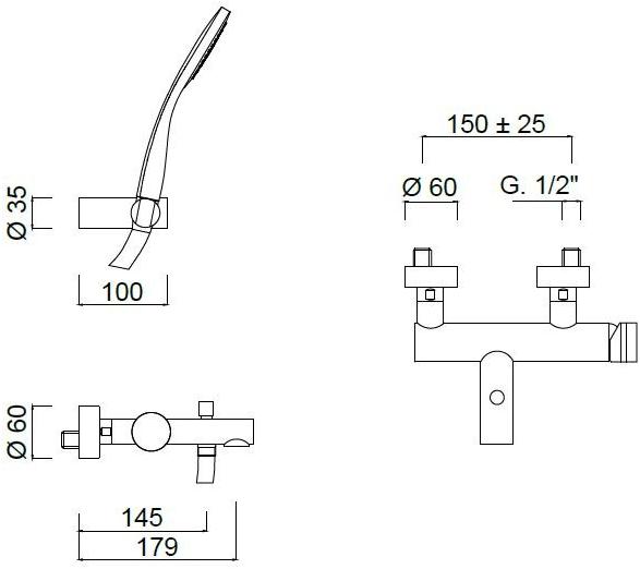 Rubinetteria Giulini Настенный однорычажный смеситель для ванны с ручным душем Myring Mr0001 - Вид №1