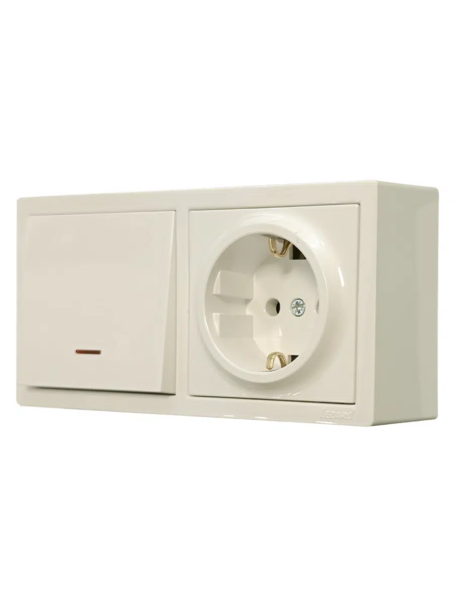 LETO Выключатель с подсветкой и розетка с/з, крем горизонталь LEZARD 752-0300-170BIP - Вид №3