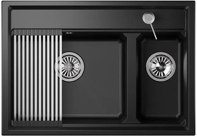 KS-7302, ШВАРЦ (чёрный металлик), кухонная мойка, кварц