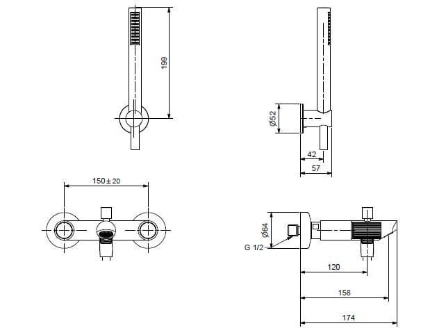 Хромированный латунный настенный смеситель для ванны Bugnatese Moon ARCH-00046232 - Вид №2