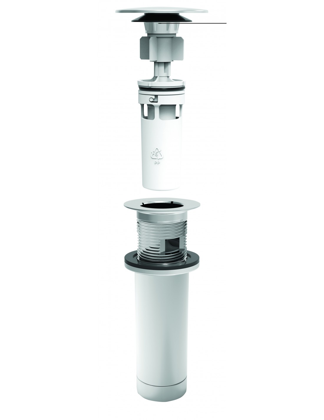 128100 000 00  Универсальный слив с фонарём и вертикальным сифоном, двустворчатый клапан Д. 65 мм, хромированная латунь Valentin Хром 