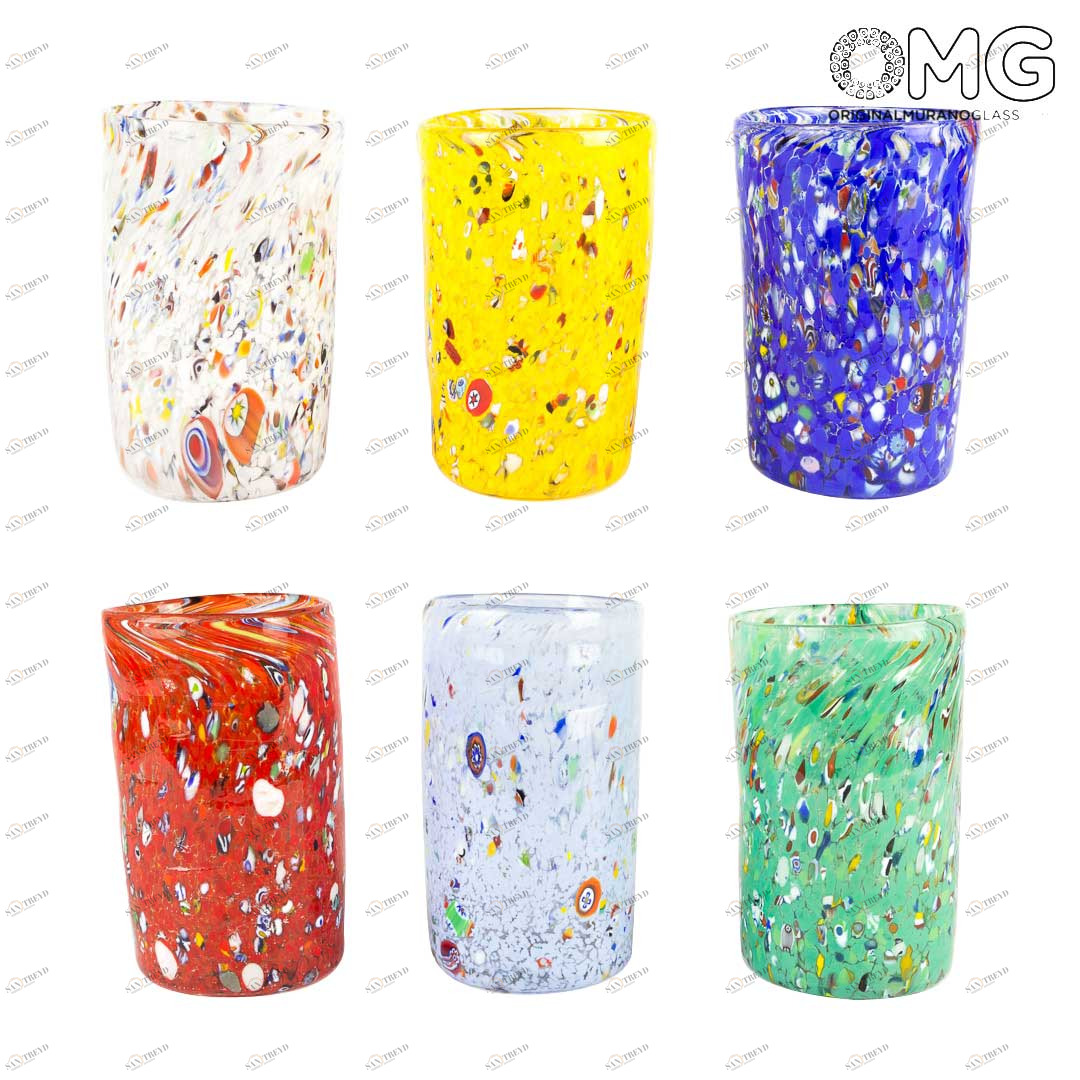 3197 ORIGINALMURANOGLASS Набор из 6 разноцветных стаканов - Pescheria - Goto - Original Murano Glass OMG 7 см 