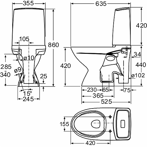 3726301201 Компакт унитаз с бачком Белый IDO Glow Швеция - Вид №1