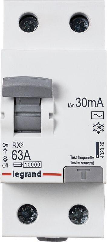 402026 Выключатель дифференциального тока 2П 63А 30мА AC Legrand RX3