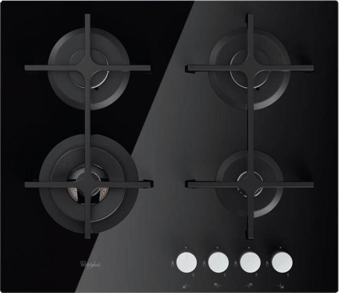 GOA 6423/NB Встраиваемые газовые панели / газ, 60см, газ на стекле, автоподжиг, газ-контроль, чугунные решетки, форсунки для баллонного газа (g30) в комплекте, черный глянец Whirlpool Santreyd 