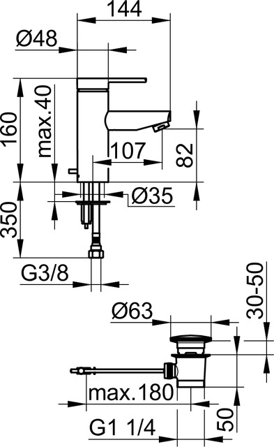 53902170000 Однорычажный смеситель для умывальника 90 KEUCO Plan blue - Вид №2