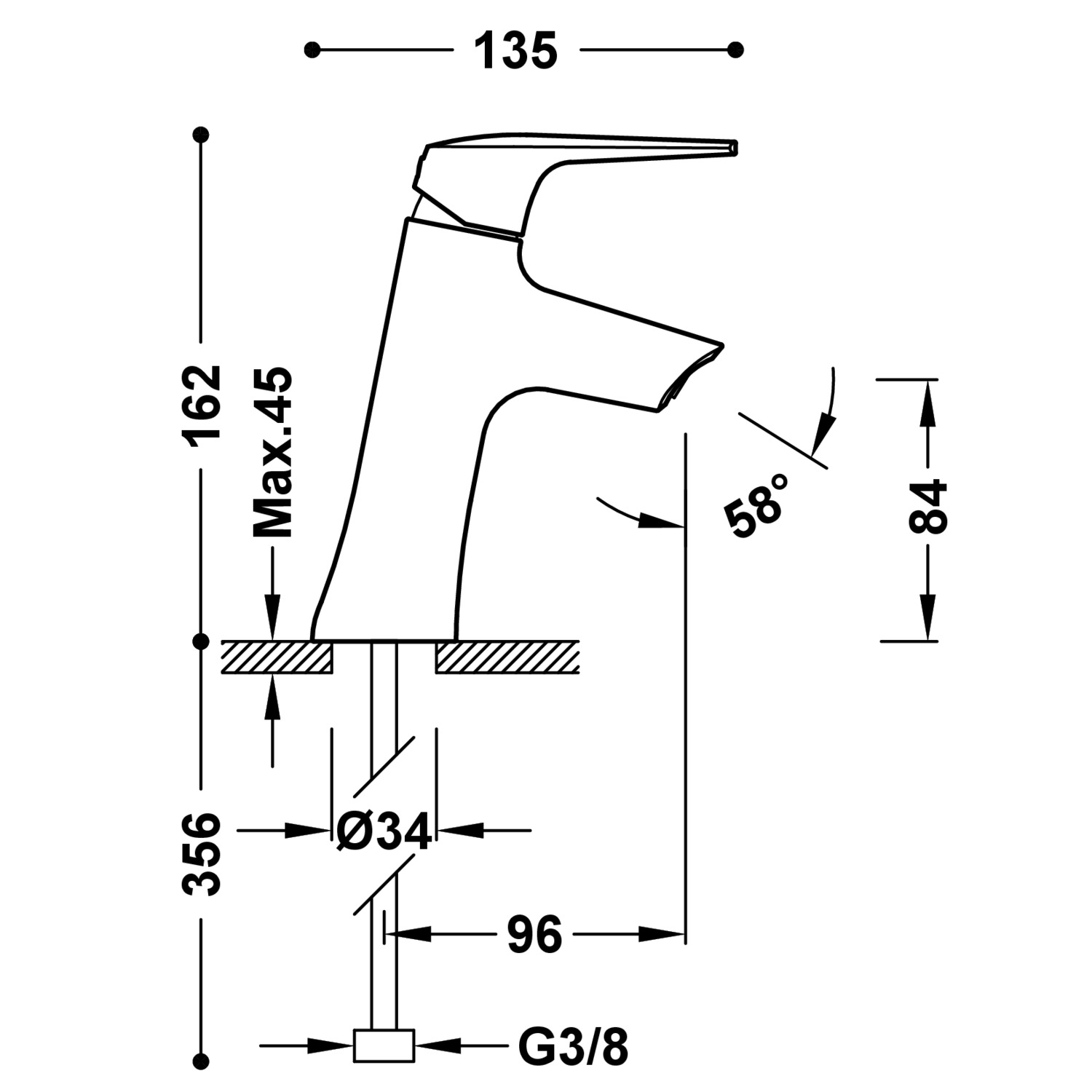Однорычажный экологичный наклонный смеситель FUJI для умывальника-28110402 TRES - Вид №1