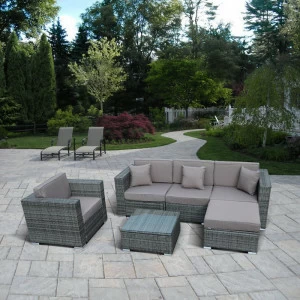 Модульный диван с креслом из искусственного ротанга серый на 4 персоны Zaeo AFINA  130528 Серая