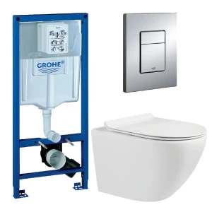 Комплект инсталляция Grohe с унитазом Culto Nova безободковый с микролифтом с клавишей цвет хром 89209792 STLM-2080622