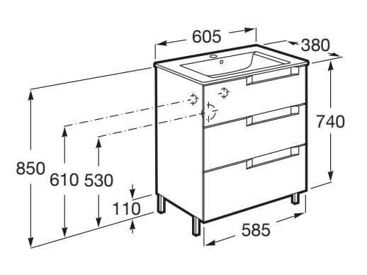 Деревянный напольный шкаф для умывальника со встроенной раковиной с ящиками Roca Aleyda ARCH-00055782 - Вид №39