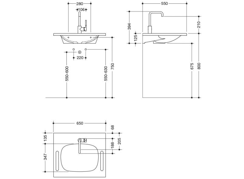 950.19.040 Комплект умывальника и смесителя HEWI Waschtische  - Вид №1