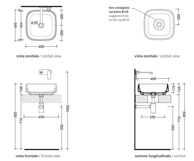 Керамическая квадратная столешница или подвесная раковина Ceramica Flaminia флаг ARCH-00028859 - Вид №2