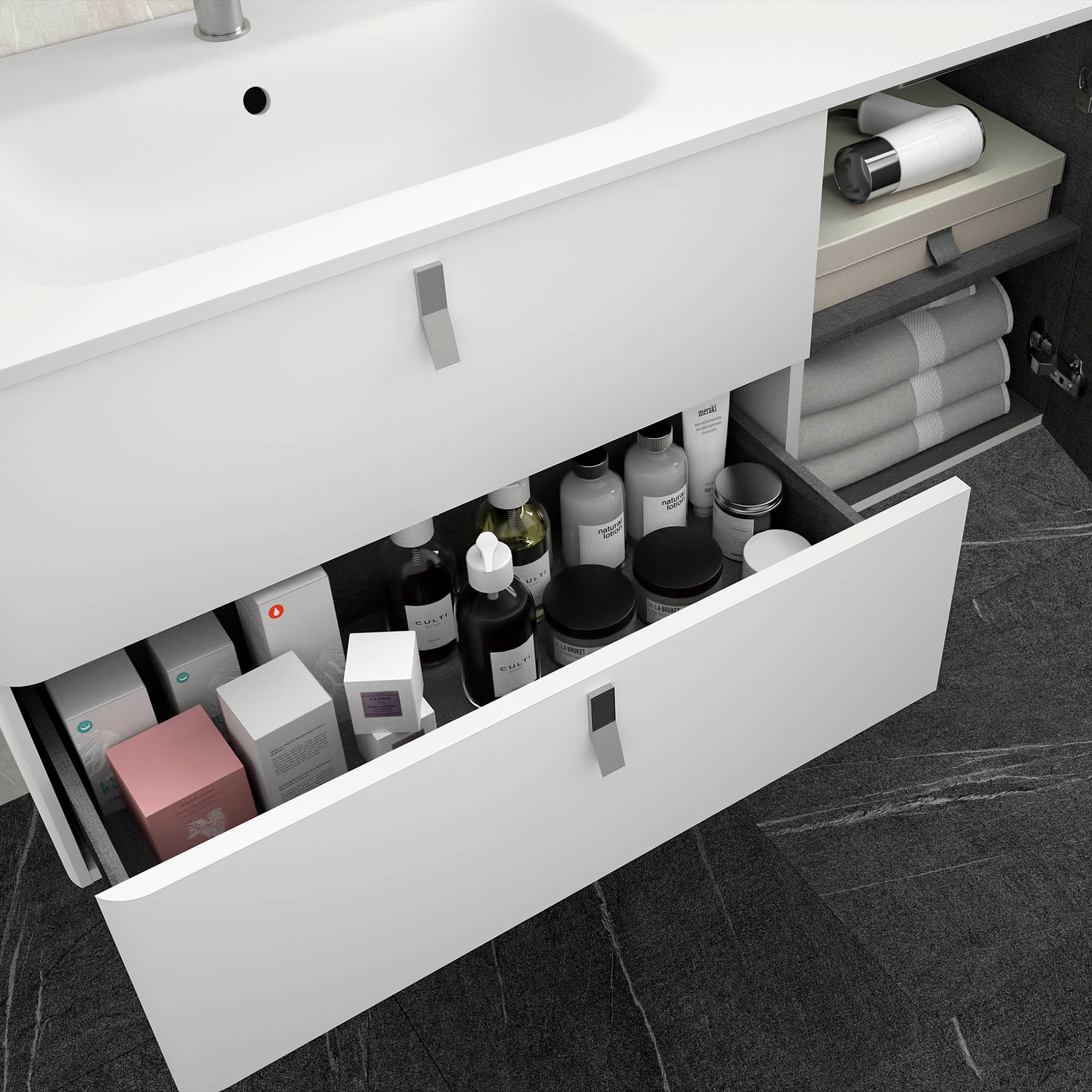 24626 SALGAR Мебель для умывальника UNIIQ 1200 правая MATT WHITE 1194 x 540 x 450 мм Мягкий белый  - Вид №3