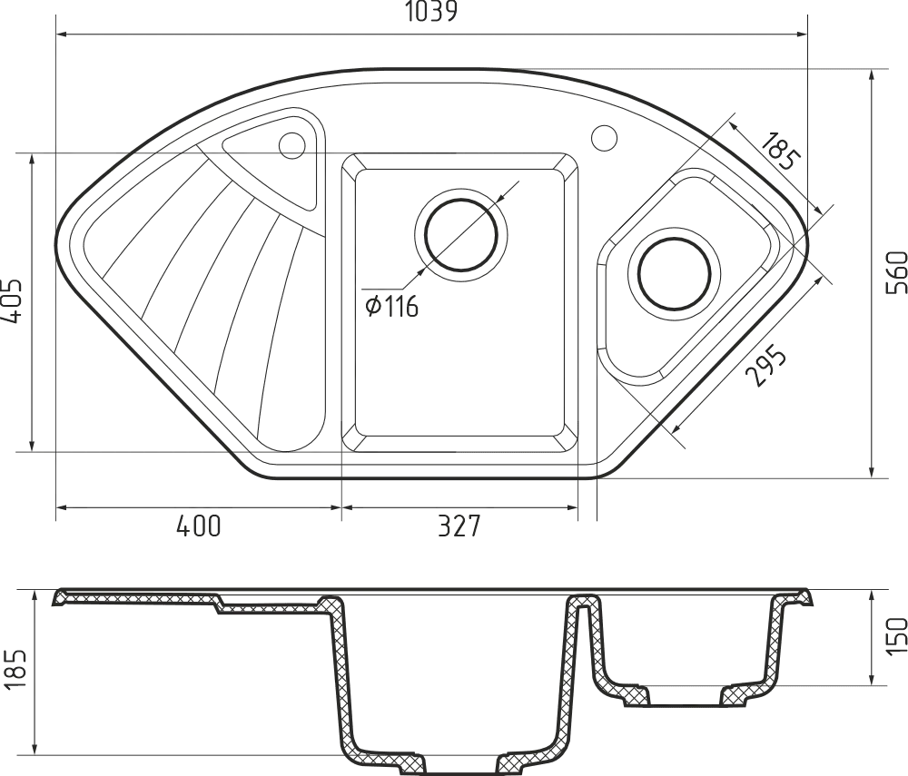 Мойка кухонная GRANFEST CORNER C-1040E - Вид №1