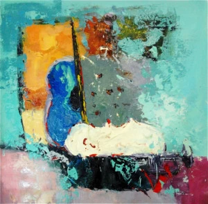 Картина на холсте 100х100 см "Фортепиано и контрабас" EVENHOME КАРТИНЫ МАСЛОМ 129882 Белый;голубой;синий;разноцветный