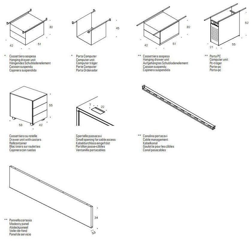 Desalto Прямоугольный стол из стали с ящиками Helsinki sun-id-1505473 - Вид №7