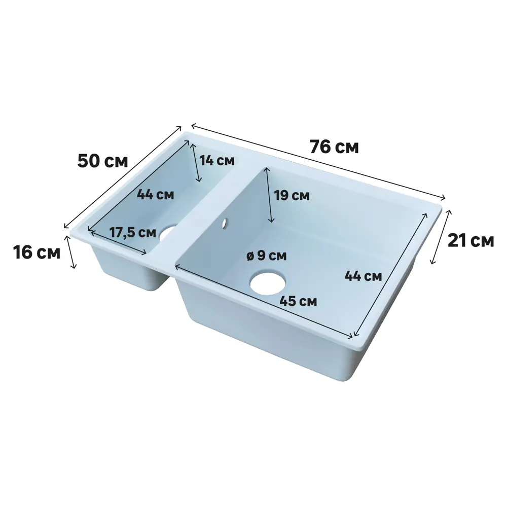 Кухонная мойка DELINIA с двумя чашами 76×50 см из кварцевого композита 87810903 Мойка врезная STLM-1384598 - Вид №4