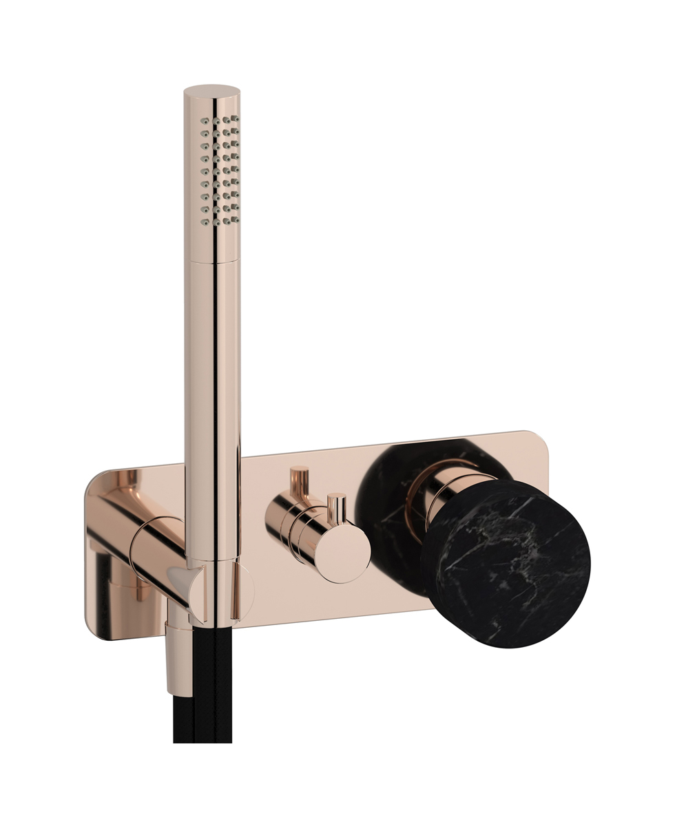 Внешние части встроенного в стену смесителя на 2 потребителя в комплекте с душевым гарнитуром. WE ARE IB mr313rs_2 Rose Gold Marmo
