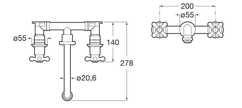 Хромированный латунный настенный смеситель для раковины с отдельными розетками Roca Carmen ARCH-00141174 - Вид №2