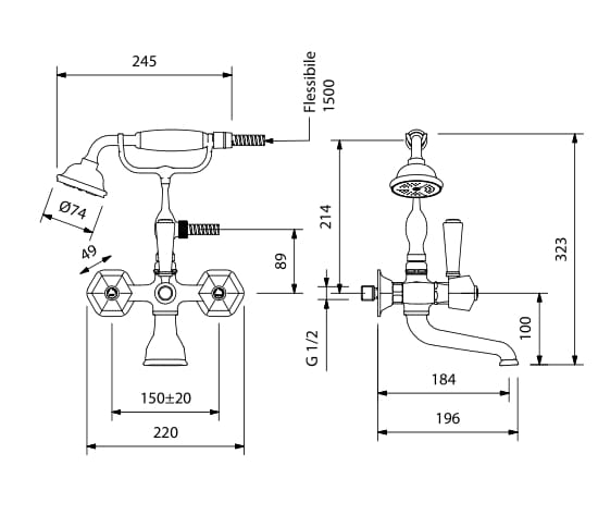 Настенный смеситель для ванны с 2 отверстиями и ручным душем Park Avenue Белый ARCH-00149612 - Вид №1