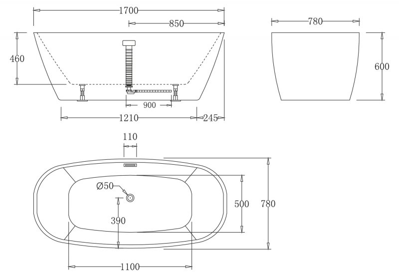 Акриловая ванна BelBagno BB72-1700  - Вид №1