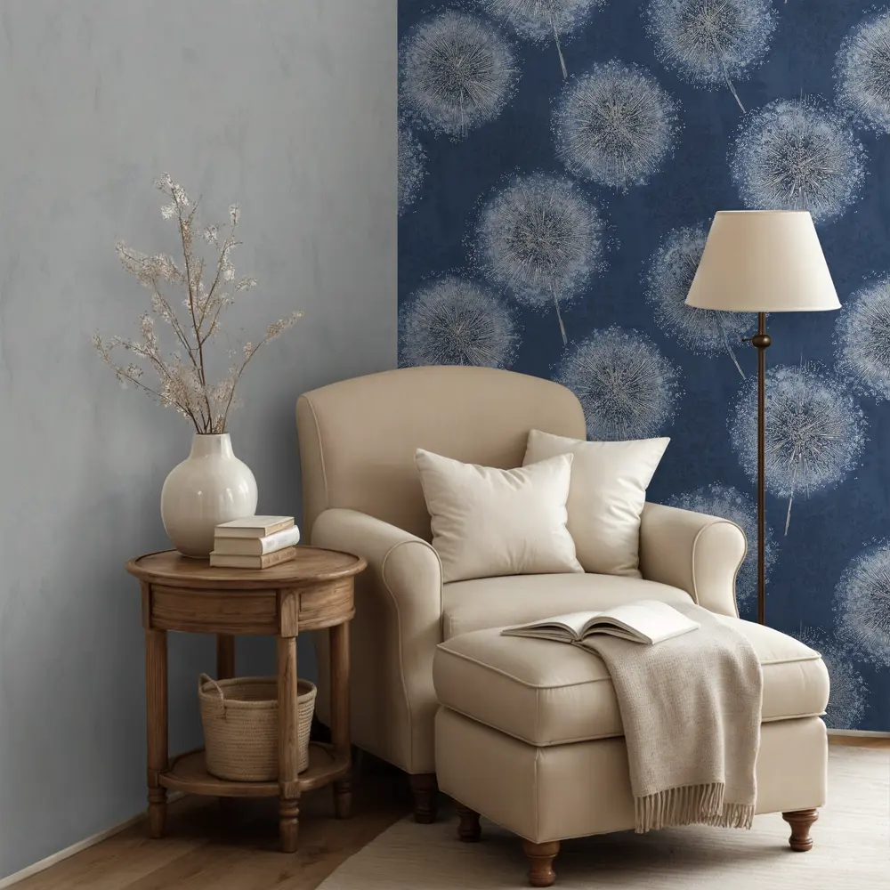 Флизелиновые обои Euro Decor Ray синие с растительным рисунком 1.06 м 89419308 STLM-1569075 - Вид №3