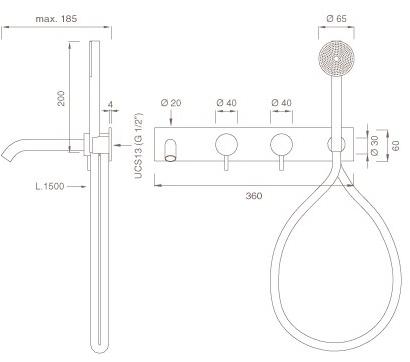 Ceadesign Настенный комплект из 2 смесителей для ванны с ручным душем Milo360 Mil 86y - Вид №1