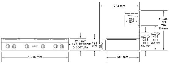 Wolf Газовая встраиваемая плита из нержавеющей стали Piani cottura professionali Icbsrt484cg  - Вид №6