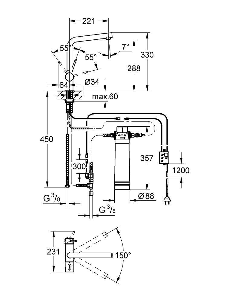 31345002 Комплект со смесителем для кухни Grohe GROHE Blue хром - Вид №1