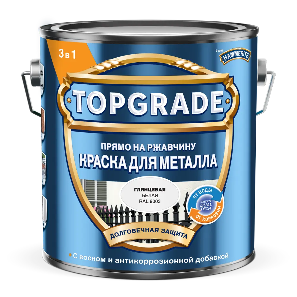Грунт-эмаль по металлу 3 в 1 Topgrade гладкая цвет белый 2 л STLM-2007634 - Вид №1