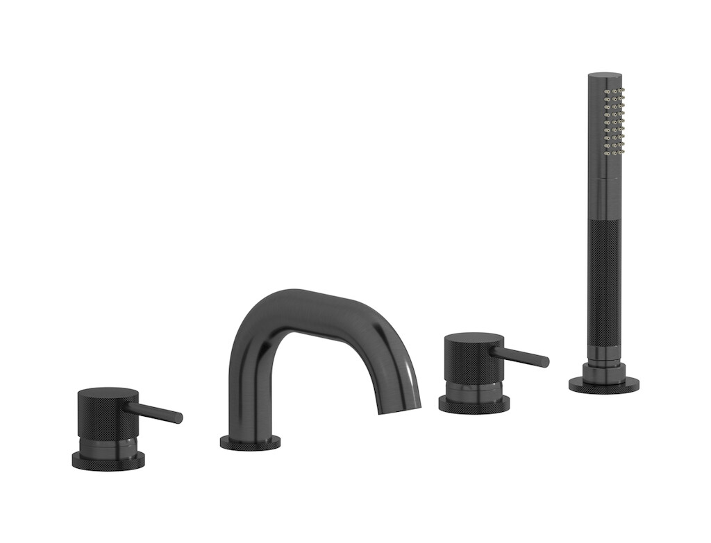 Смеситель на бортик ванной на 5 отверстий с дивертером и душевым гарнитуром. WE ARE IB id396cs Brushed Black Chrome Industria