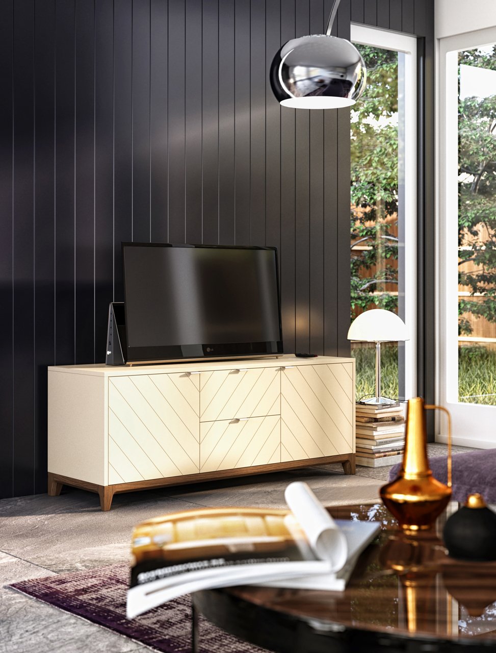 Тумба под телевизор с ящиками осветленный дуб платиновая Case THE IDEA  210252 Серый  - Вид №2