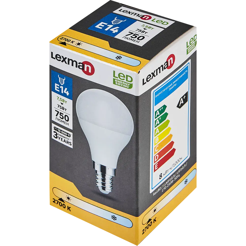 Светодиодная лампа Lexman E14 7.5W теплый белый свет 86270537 STLM-1493792 - Вид №3
