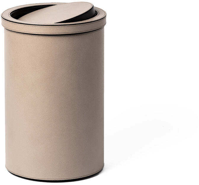Контейнер с наклонной крышкой - Ø 21,5XH32,5 см / зернистая кожа_кремовый
