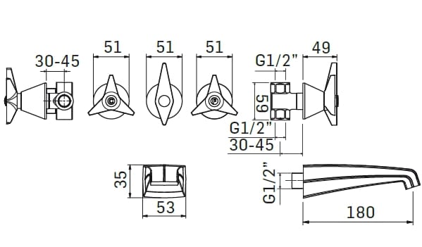 Настенный смеситель для ванны с ручным душем Mamoli Gio Ponti ARCH-00027917 - Вид №3