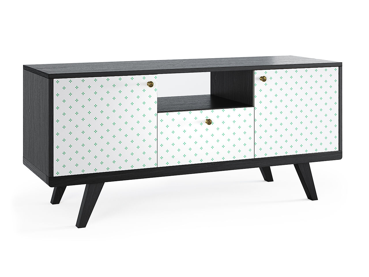 Тумба под телевизор с ящиком черный дуб с белым принтом Thimon THE IDEA  210232 Белый;черный  - Вид №1