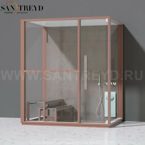 Effegibi H LARGE LO80030002 Комбинированная баня: хаммам и душ. Установка: к стене. Левая дверь. Мощность: 4,5 кВт макс. Размеры: длина 173 см, ширина 102 см. Отделка: матовый лакированный коричневый аллюминий и темный ламинат из керамогранита.