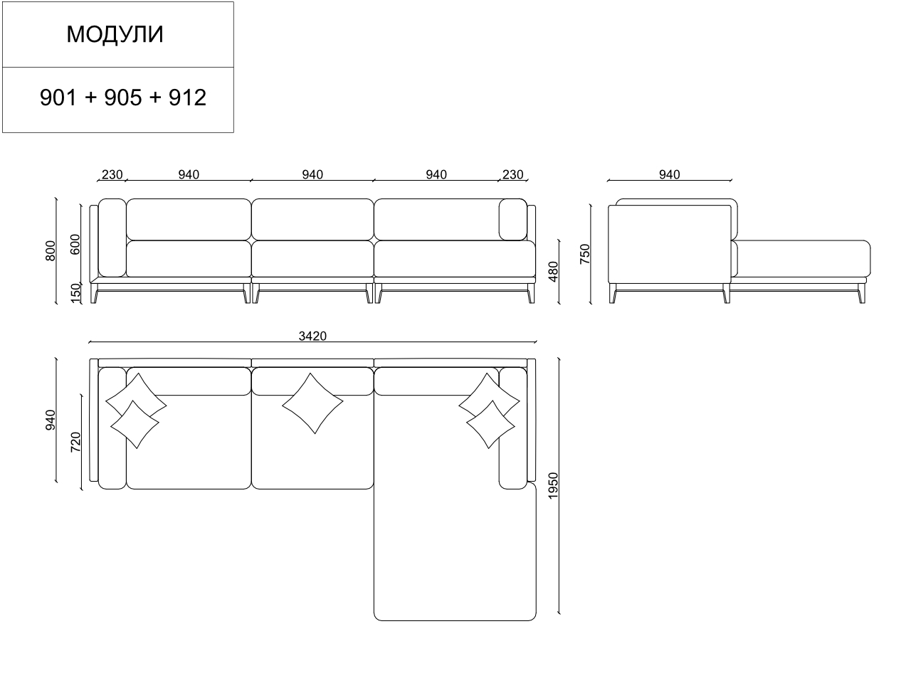 Диван Case угловой серый на светлых ножках THE IDEA ДИЗАЙНЕРСКИЕ 210535 Серый  - Вид №10