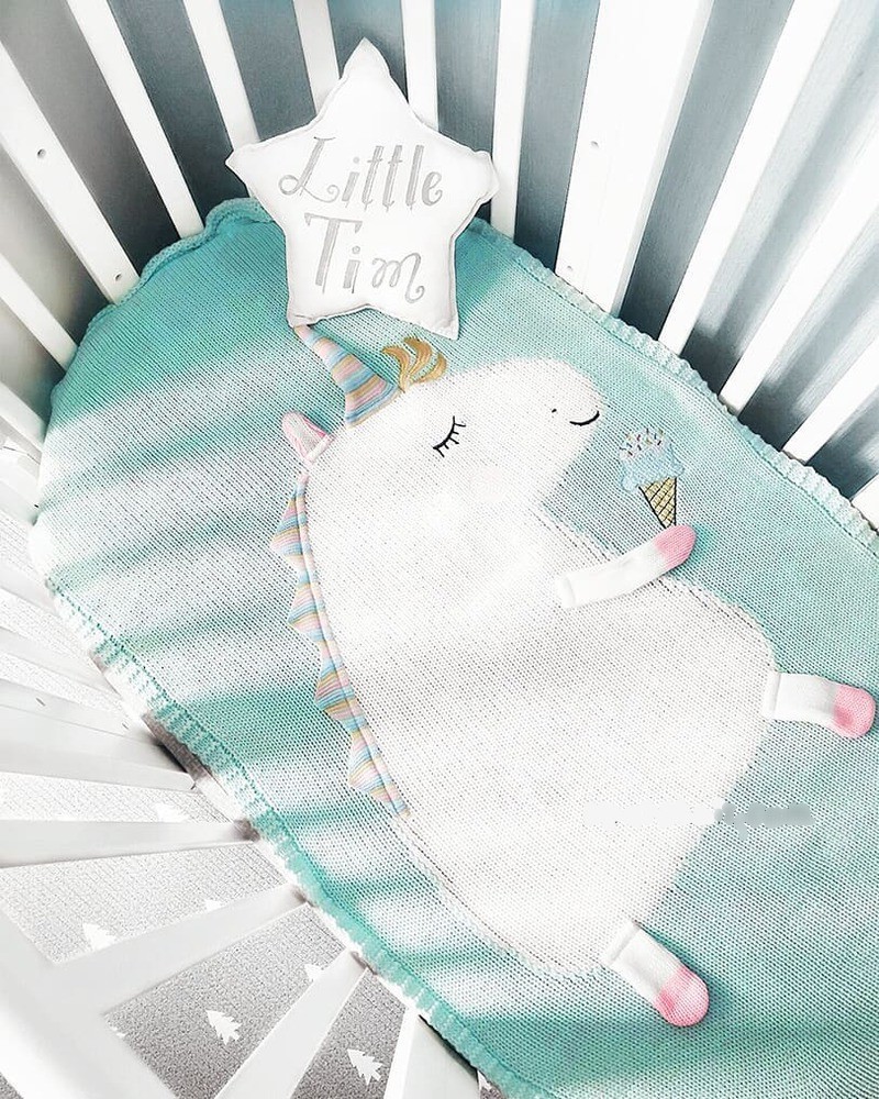 Плед ЕДИНОРОГ 60*120 св.бирюза+белый APERO ДИЗАЙНЕРСКИЕ, ЕДИНОРОГ, ЖИВОТНЫЕ 134604 Голубой  - Вид №4